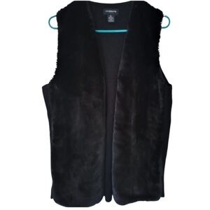 Liz Claiborne Faux Fur Knit Sweater Vest Open Front Black Size L